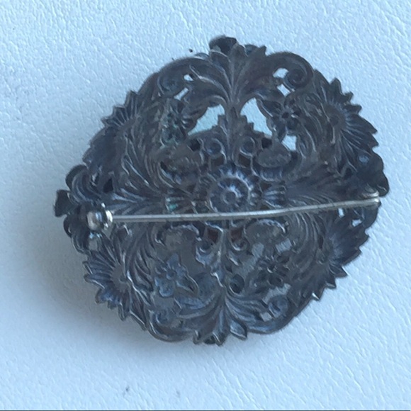 ANTIQUE PASTE BROOCH PIN TURQUOISE SILVER GOOD CND - Picture 5 of 5